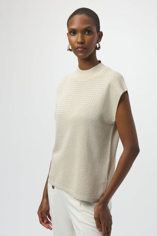Joseph Ribkoff Sweater Knit Sleeveless Pullover with Rhinestone Detail, Birch/Silver - Statement Boutique