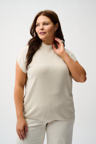 Joseph Ribkoff Sweater Knit Sleeveless Pullover with Rhinestone Detail, Birch/Silver - Statement Boutique