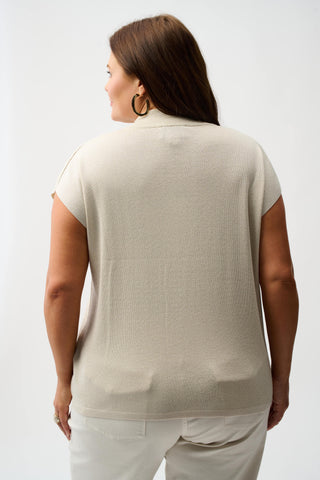 Joseph Ribkoff Sweater Knit Sleeveless Pullover with Rhinestone Detail, Birch/Silver - Statement Boutique
