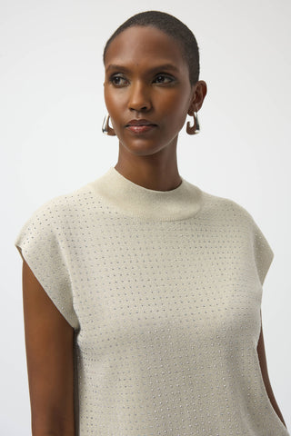 Joseph Ribkoff Sweater Knit Sleeveless Pullover with Rhinestone Detail, Birch/Silver - Statement Boutique