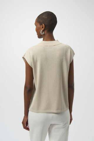 Joseph Ribkoff Sweater Knit Sleeveless Pullover with Rhinestone Detail, Birch/Silver - Statement Boutique