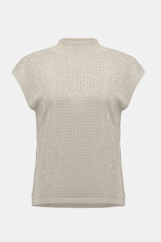 Joseph Ribkoff Sweater Knit Sleeveless Pullover with Rhinestone Detail, Birch/Silver - Statement Boutique