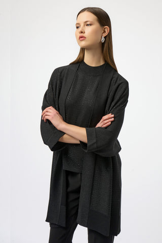 Joseph Ribkoff Sweater Knit Cover-Up with Rhinestone Detail, Black/Black - Statement Boutique