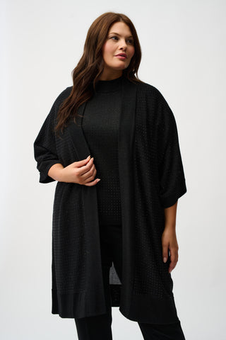 Joseph Ribkoff Sweater Knit Cover-Up with Rhinestone Detail, Black/Black - Statement Boutique