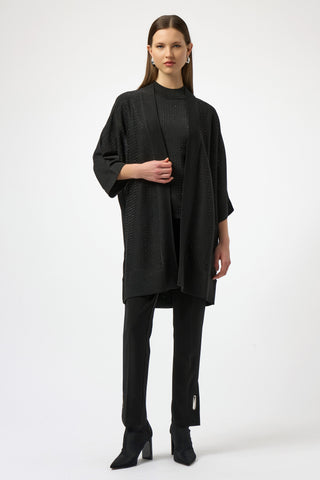 Joseph Ribkoff Sweater Knit Cover-Up with Rhinestone Detail, Black/Black - Statement Boutique
