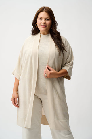 Joseph Ribkoff Sweater Knit Cover-Up with Rhinestone Detail, Birch/Silver - Statement Boutique