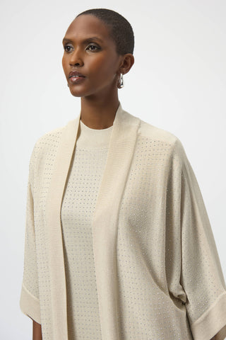 Joseph Ribkoff Sweater Knit Cover-Up with Rhinestone Detail, Birch/Silver - Statement Boutique
