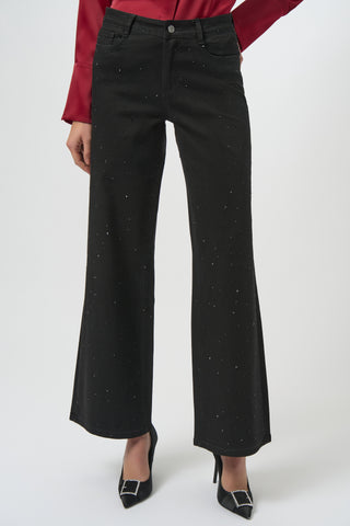 Joseph Ribkoff Classic Wide Leg Jeans with Rhinestones, Black - Statement Boutique