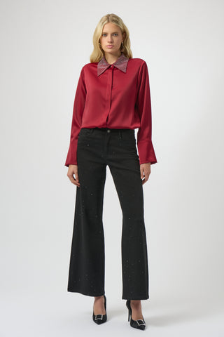 Joseph Ribkoff Classic Wide Leg Jeans with Rhinestones, Black - Statement Boutique