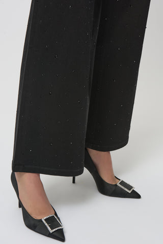 Joseph Ribkoff Classic Wide Leg Jeans with Rhinestones, Black - Statement Boutique