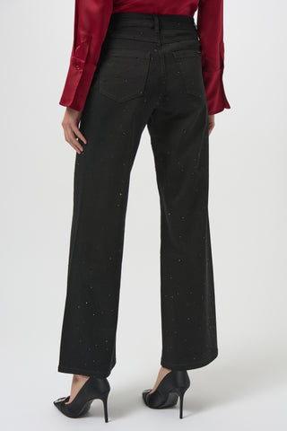 Joseph Ribkoff Classic Wide Leg Jeans with Rhinestones, Black - Statement Boutique