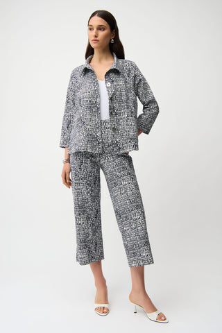 Millennium Abstract Print Pull-On Culotte, Vanilla/Midnight Blue