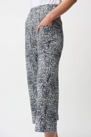 Millennium Abstract Print Pull-On Culotte, Vanilla/Midnight Blue