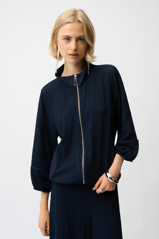 Seersucker & Memory Bomber Jacket, Midnight Blue