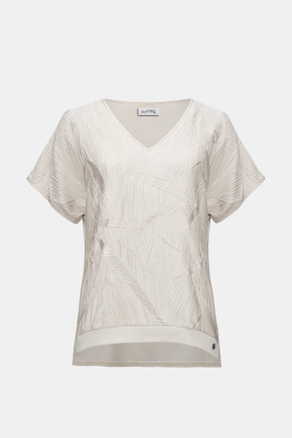 Pleated Satin & Silky Knit V-Neck Top, Moonstone