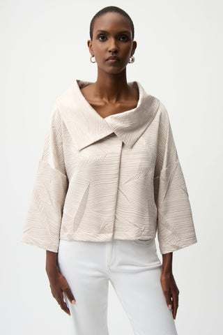 Pleated Satin Boxy Jacket With Overlay Collar, Moonstone