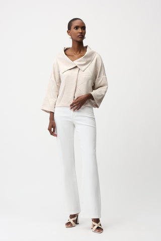 Pleated Satin Boxy Jacket With Overlay Collar, Moonstone