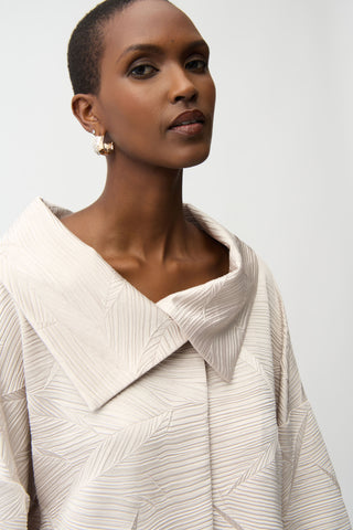 Pleated Satin Boxy Jacket With Overlay Collar, Moonstone
