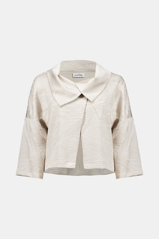 Pleated Satin Boxy Jacket With Overlay Collar, Moonstone