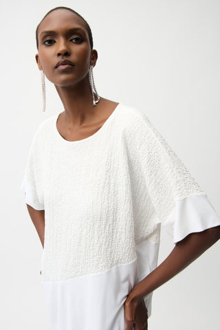 Seersucker And Silky Knit Asymmetrical Top, Vanilla