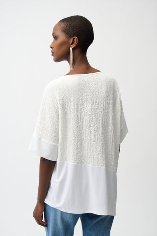Seersucker And Silky Knit Asymmetrical Top, Vanilla
