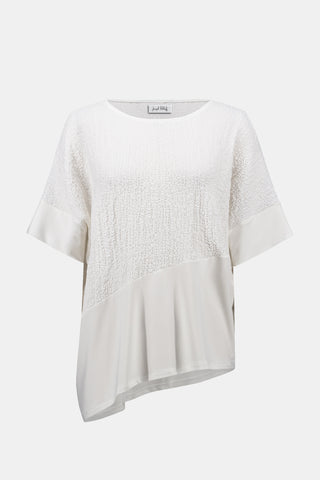 Seersucker And Silky Knit Asymmetrical Top, Vanilla