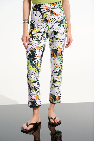 Joseph Ribkoff Millennium Tropical Print Pull-On Pants With Mesh Detail, Vanilla/Multi - Statement Boutique