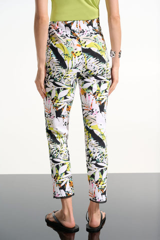 Joseph Ribkoff Millennium Tropical Print Pull-On Pants With Mesh Detail, Vanilla/Multi - Statement Boutique