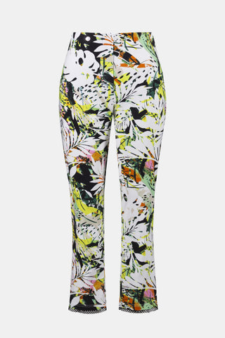 Joseph Ribkoff Millennium Tropical Print Pull-On Pants With Mesh Detail, Vanilla/Multi - Statement Boutique