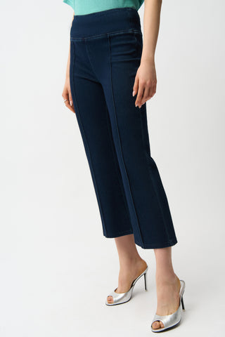 Knit Denim Cropped Flare Pant, Dark Denim Blue