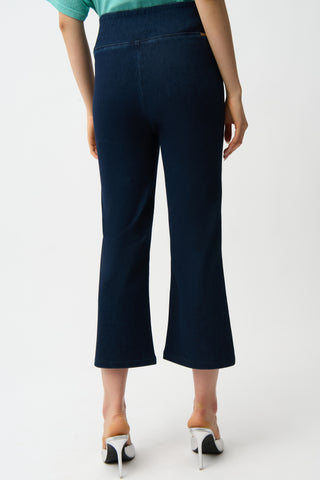 Knit Denim Cropped Flare Pant, Dark Denim Blue