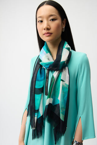 Viscose Geometric Print Scarf, Green/Multi