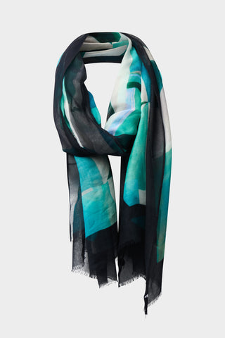 Viscose Geometric Print Scarf, Green/Multi