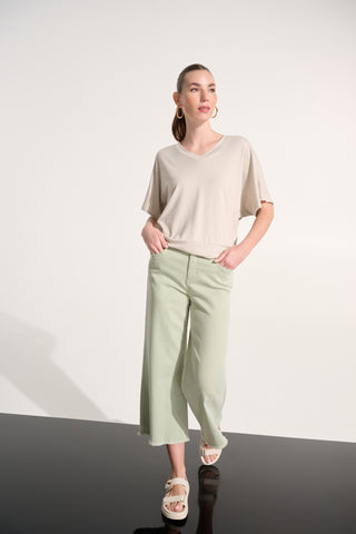 Joseph Ribkoff Goldie | Featherweave Denim Wide Leg Cropped Jeans, Seafoam - Statement Boutique