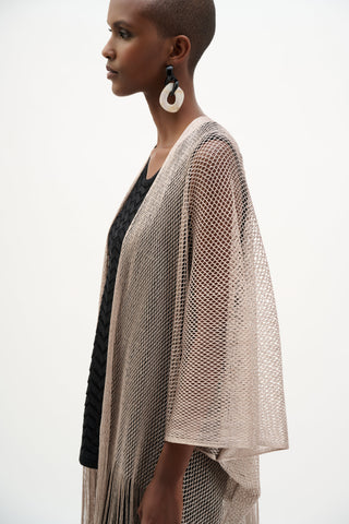 Joseph Ribkoff Woven Open Stitch Draped Cover-Up With Fringe, Moonstone - Statement Boutique