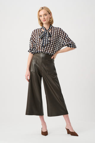Leatherette Pull-On Culotte Pants, Mocha