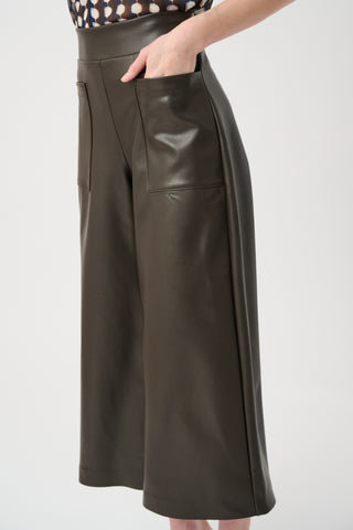 Leatherette Pull-On Culotte Pants, Mocha