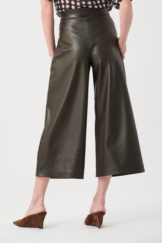 Leatherette Pull-On Culotte Pants, Mocha