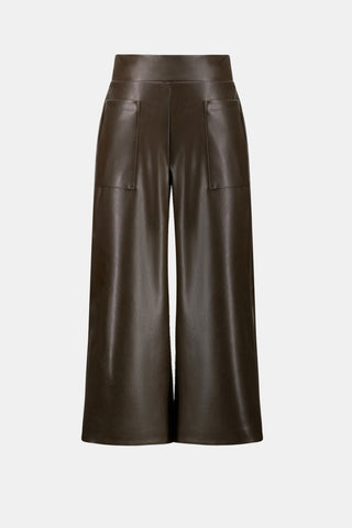 Leatherette Pull-On Culotte Pants, Mocha