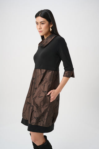 Jacquard Memory & Silky Knit Cocoon Dress, Brown/Black