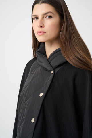 Sweater Knit Quilted Poncho Jacket, Black