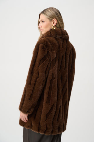 Textured Faux Fur Notch Collar Coat, Brown