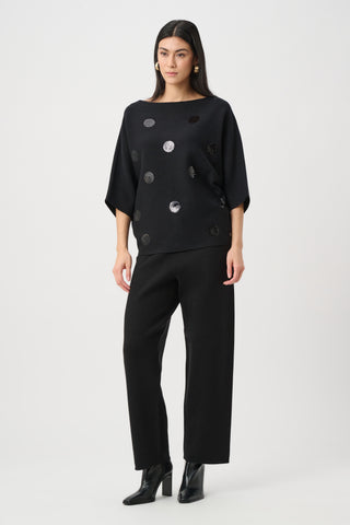 Boxy Embroidered Sequin Dot Sweater, Black