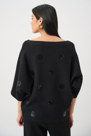 Boxy Embroidered Sequin Dot Sweater, Black