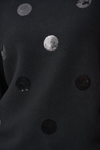 Boxy Embroidered Sequin Dot Sweater, Black