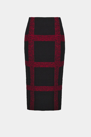 Sweater Knit Plaid Pencil Skirt, Black/Deep Cherry
