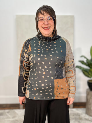 Mock Neck Top, Dog Print