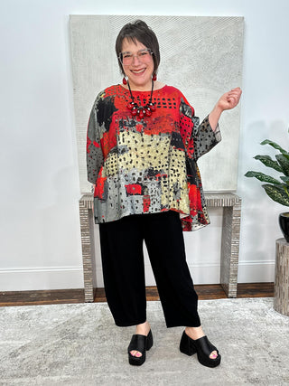 Oversized Butterfly Hi Lo Blouse, Red Abstract