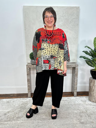 Oversized Butterfly Hi Lo Blouse, Red Abstract
