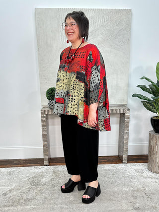 Oversized Butterfly Hi Lo Blouse, Red Abstract